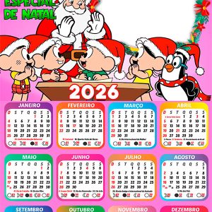 Calendário 2026 Natal da Turma da Mônica PNG Arte Digital