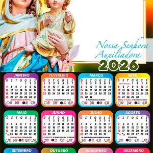 Calendário 2026 Nossa Senhora Auxiliadora PNG Arte Digital