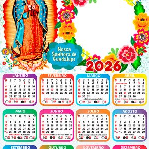 Calendário 2026 Nossa Senhora de Guadalupe PNG Arte Digital