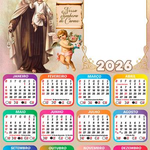 Calendário 2026 Nossa Senhora do Carmo PNG Arte Digital