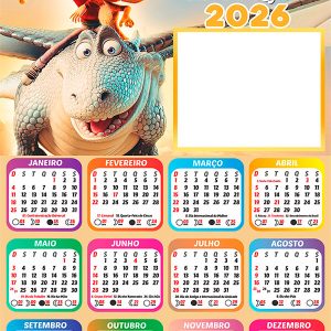 Calendário 2026 O Cavaleiro do Dragão PNG Arte Digital