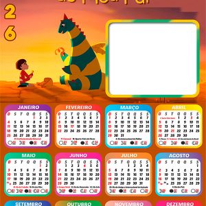 Calendário 2026 O Dragão do Meu Pai PNG Arte Digital