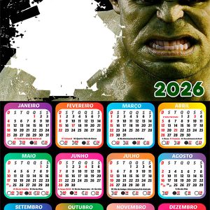 Calendário 2026 O Incrível Hulk PNG Arte Digital