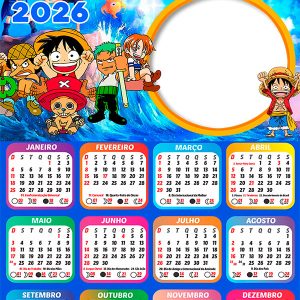Calendário 2026 One Piece PNG Arte Digital