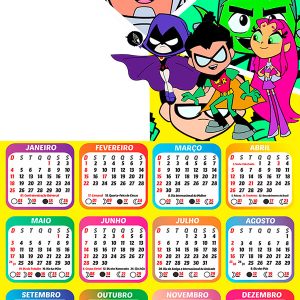 Calendário 2026 Os Jovens Titãs em Ação PNG Arte Digital