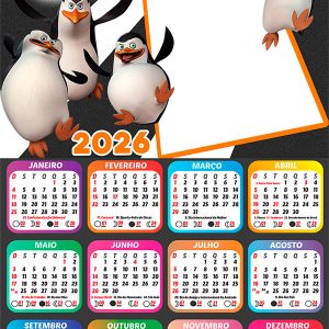 Calendário 2026 Os Pinguins de Madagascar PNG Arte Digital