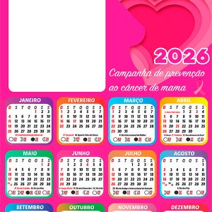Calendário 2026 Outubro Rosa PNG Arte Digital
