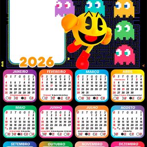 Calendário 2026 Pac Man PNG Arte Digital