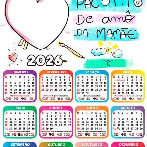 Calendário 2026 Pacotinho da Mamãe PNG Arte Digital