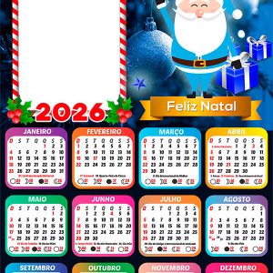 Calendário 2026 Papai Noel Azul PNG Arte Digital