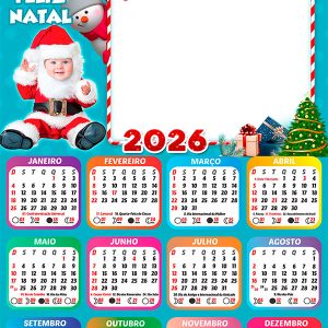 Calendário 2026 Papai Noel Baby PNG Arte Digital