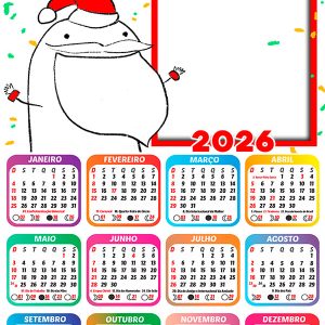 Calendário 2026 Papai Noel Bentô PNG Arte Digital