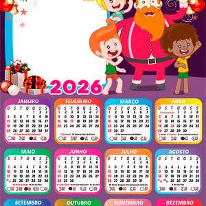 Calendário 2026 Papai Noel Bita PNG Arte Digital