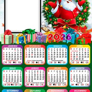 Calendário 2026 Papai Noel Negro PNG Arte Digital