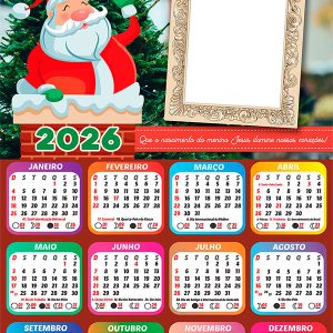 Calendário 2026 Papai Noel na Chaminé PNG Arte Digital