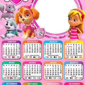 Calendário 2026 Patrulha Canina Meninas PNG Arte Digital