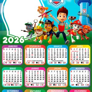 Calendário 2026 Patrulha Canina PNG Arte Digital