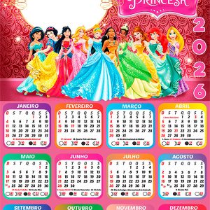 Calendário 2026 Princesas da Disney PNG Arte Digital