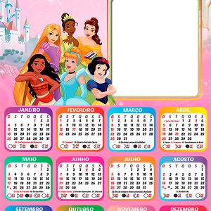 Calendário 2026 Princess Squad PNG Arte Digital