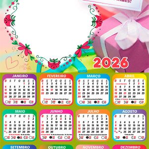 Calendário 2026 Que Dia tão Feliz Mãe PNG Arte Digital