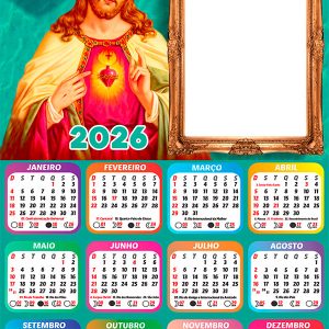 Calendário 2026 Que Jesus Cristo nos Abençoe PNG Arte Digital