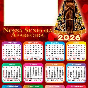 Calendário 2026 da Nossa Senhora da Aparecida PNG Arte Digital