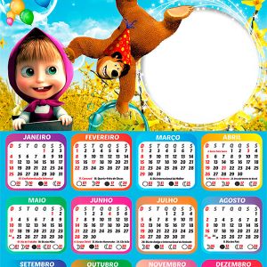 Calendário 2026 de Aniversário Masha e o Urso PNG Arte Digital
