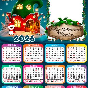 Calendário 2026 para Clientes Feliz Natal PNG Arte Digital