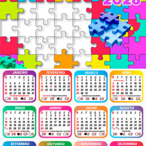 Calendário 2026 Quebra-Cabeça PNG Arte Digital