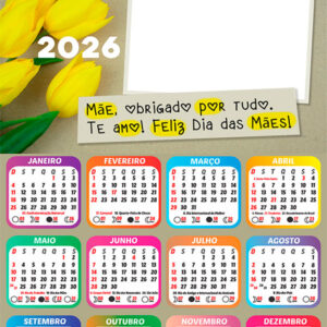 Calendário 2026 Querida Mamis Dia das Mães PNG Arte Digital