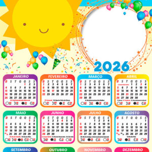 Calendário 2026 Raio de Sol PNG Arte Digital