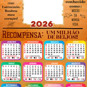 Calendário 2026 Recompensa Dia dos Namorados Arte Digital