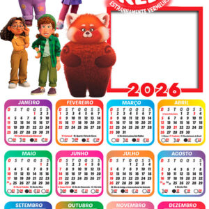 Calendário 2026 Red crescer é uma Fera Personagens Arte Digital
