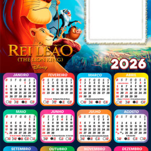 Calendário 2026 Rei Leão PNG Arte Digital