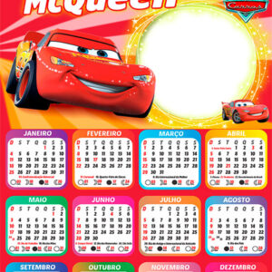 Calendário 2026 Relâmpago McQueen Disney PNG Arte Digital