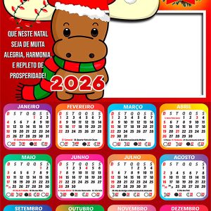 Calendário 2026 Rena Mascote do Papai Noel PNG Arte Digital
