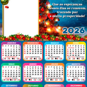 Calendário 2026 Renovação e Paz Feliz Natal PNG Arte Digital