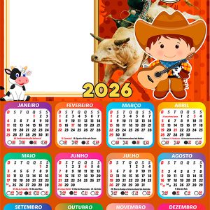 Calendário 2026 Rodeio Infantil PNG Arte Digital