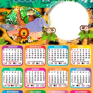 Calendário 2026 Safari Infantil PNG Arte Digital