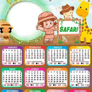 Calendário 2026 Safari para Meninas PNG Arte Digital