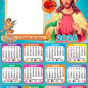 Calendário 2026 Sagrado Coração de Jesus PNG Arte Digital