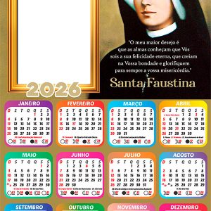 Calendário 2026 Santa Faustina PNG Arte Digital