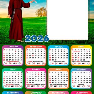 Calendário 2026 São Francisco de Assis PNG Arte Digital