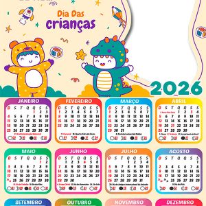 Calendário 2026 Ser Criança é ser Feliz PNG Arte Digital