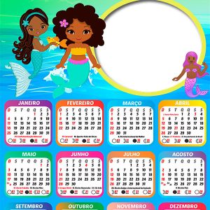 Calendário 2026 Sereia Morena PNG Arte Digital