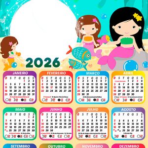 Calendário 2026 Sereias PNG Arte Digital