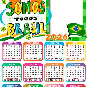 Calendário 2026 Somos todos Brasil PNG Arte Digital