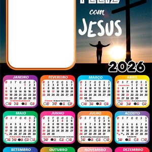 Calendário 2026 Sou Feliz com Jesus PNG Arte Digital
