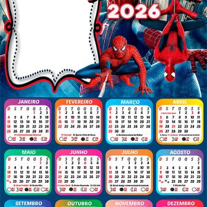 Calendário 2026 Spider Man Marvel PNG Arte Digital