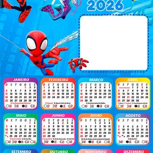 Calendário 2026 Spidey Amigos Espetaculares PNG Arte Digital